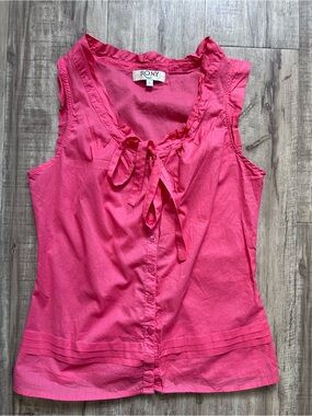 Cotton Romy Women's Sleeveless Tie-Front Blouse in Bright salmon Pink summer
